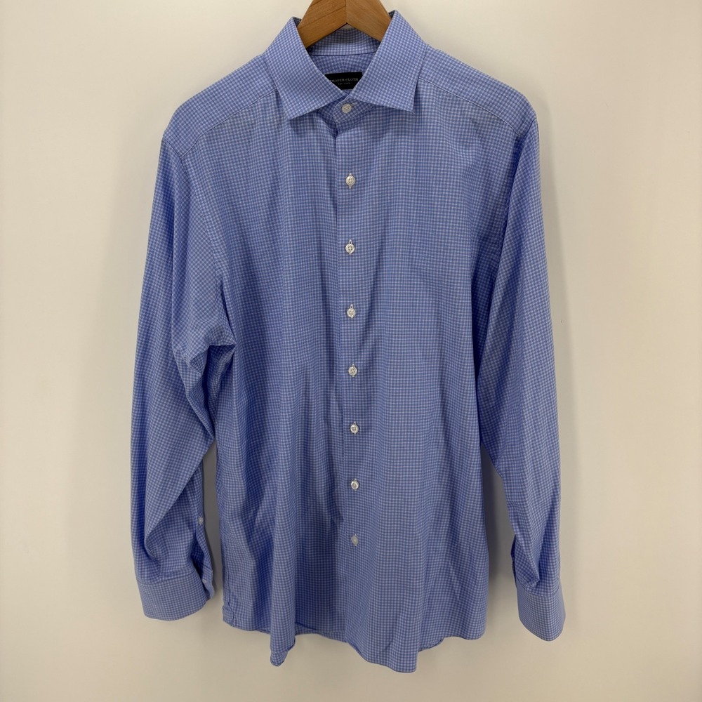 Proper Cloth Mens Dress Shirt Blue Micro Check Custom Business Cotton Long Sleev